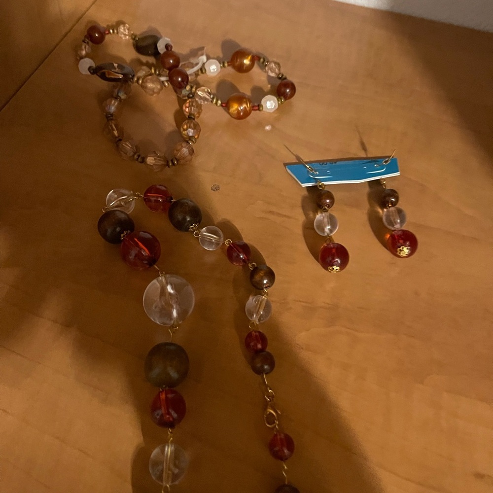 Elegant Multi-Color Beaded Necklace, Bracelets, Earring Set